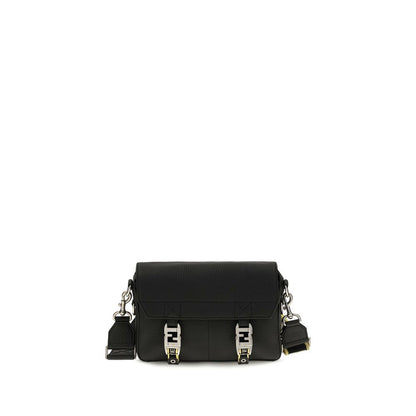 Crossbody Messenger Shoulder Bag by Fendi for men in bos taurus calfskin leather black & natural showcases a enviable silhouette, artfully detailed with a secure flap & clasp, organized built-in-compartments, and versatile crossbody-strap, shoulder-strap & adjustable-strap for a enviable look.