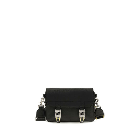 Crossbody Messenger Shoulder Bag by Fendi for men in bos taurus calfskin leather black & natural showcases a enviable silhouette, artfully detailed with a secure flap & clasp, organized built-in-compartments, and versatile crossbody-strap, shoulder-strap & adjustable-strap for a enviable look.