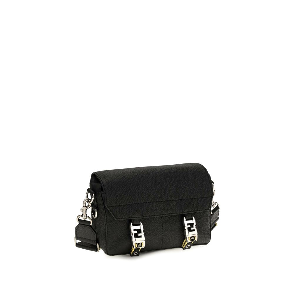 Crossbody Messenger Shoulder Bag by Fendi for men in bos taurus calfskin leather black & natural features a effortless chic silhouette with a secure flap & clasp, ample built-in-compartments, and versatile crossbody-strap, shoulder-strap & adjustable-strap for a effortless chic finish.