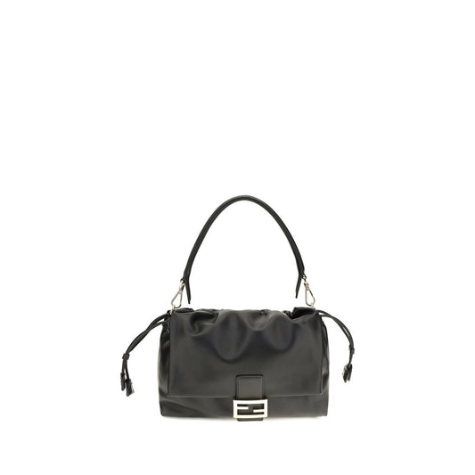 Shoulder Drawstring Baguette Bag by Fendi for women in bos taurus calf nappa leather black presents a versatile silhouette, showcasing a secure flap, drawstring, magnetic & button and versatile with versatile shoulder-strap & handle for a sophisticated look.