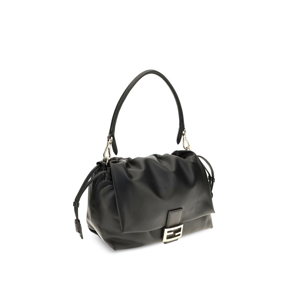 Shoulder Drawstring Baguette Bag by Fendi for women in bos taurus calf nappa leather black features a distinguished silhouette, showcasing a secure flap, drawstring, magnetic & button and distinguished with versatile shoulder-strap & handle for a distinguished finish.