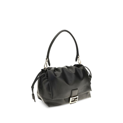 Shoulder Drawstring Baguette Bag by Fendi for women in bos taurus calf nappa leather black features a distinguished silhouette, showcasing a secure flap, drawstring, magnetic & button and distinguished with versatile shoulder-strap & handle for a distinguished finish.
