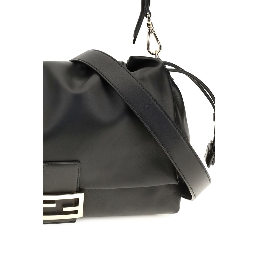 Shoulder Drawstring Baguette Bag by Fendi for women in bos taurus calf nappa leather black features a distinguished silhouette, showcasing a secure flap, drawstring, magnetic & button and distinguished with versatile shoulder-strap & handle for a distinguished finish.