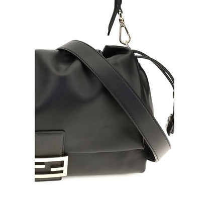 Shoulder Drawstring Baguette Bag by Fendi for women in bos taurus calf nappa leather black features a distinguished silhouette, showcasing a secure flap, drawstring, magnetic & button and distinguished with versatile shoulder-strap & handle for a distinguished finish.