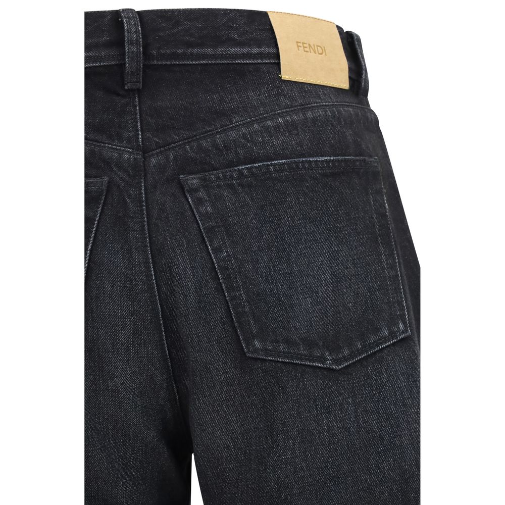 Jeans by Fendi for men in organic denim cotton black, yellow & signature presents a refined pantology silhouette, artfully defined by a refined pantology straight-leg & regular-fit, long, and a sophisticated .