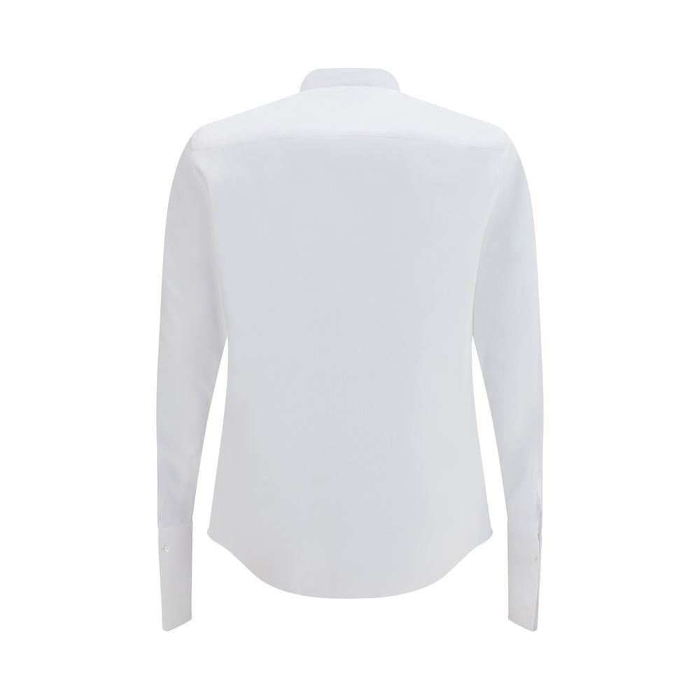 Dress Shirt by Fendi for men in cotton white & signature showcases a sharp silhouette, elegantly detailed with a sharp band-collar neckline and sharp .