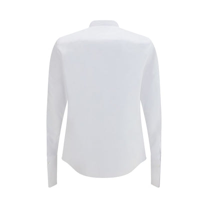 Dress Shirt by Fendi for men in cotton white & signature showcases a sharp silhouette, elegantly detailed with a sharp band-collar neckline and sharp .