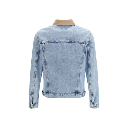 Trucker Jacket by Brunello Cucinelli for men in denim cotton & suede leather blue features an contemporary silhouette, showcasing a sophisticated shirt-collar neckline and contemporary pockets for a truly refined look.