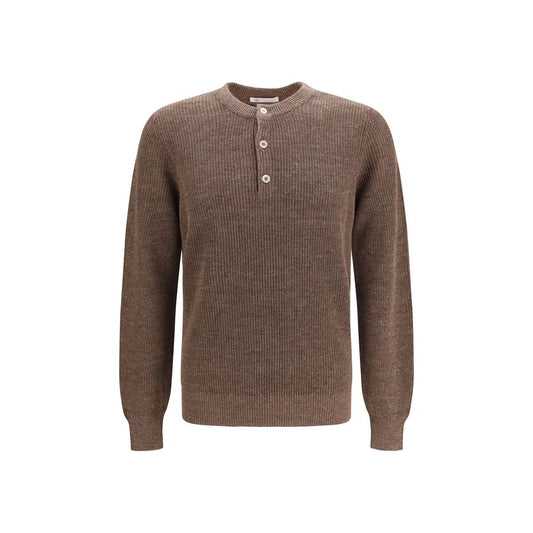 Sweatshirt by Brunello Cucinelli for men in linen & cotton brown features an provocated silhouette, detailed with a provocated and a refined crew neckline for a sophisticated aesthetic.