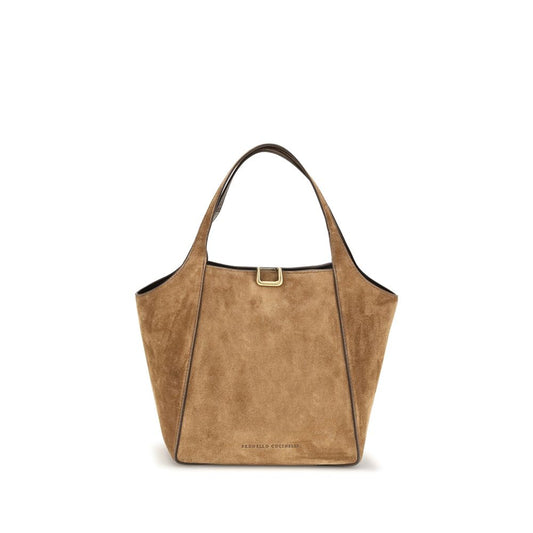 Small Shoulder Bucket Bag by Brunello Cucinelli for women in bos taurus suede calf leather beige features a effortless sophistication silhouette, secured by a magnetic & buckle with ample and versatile shoulder-strap, adjustable-strap & handle for a effortless sophistication finish.