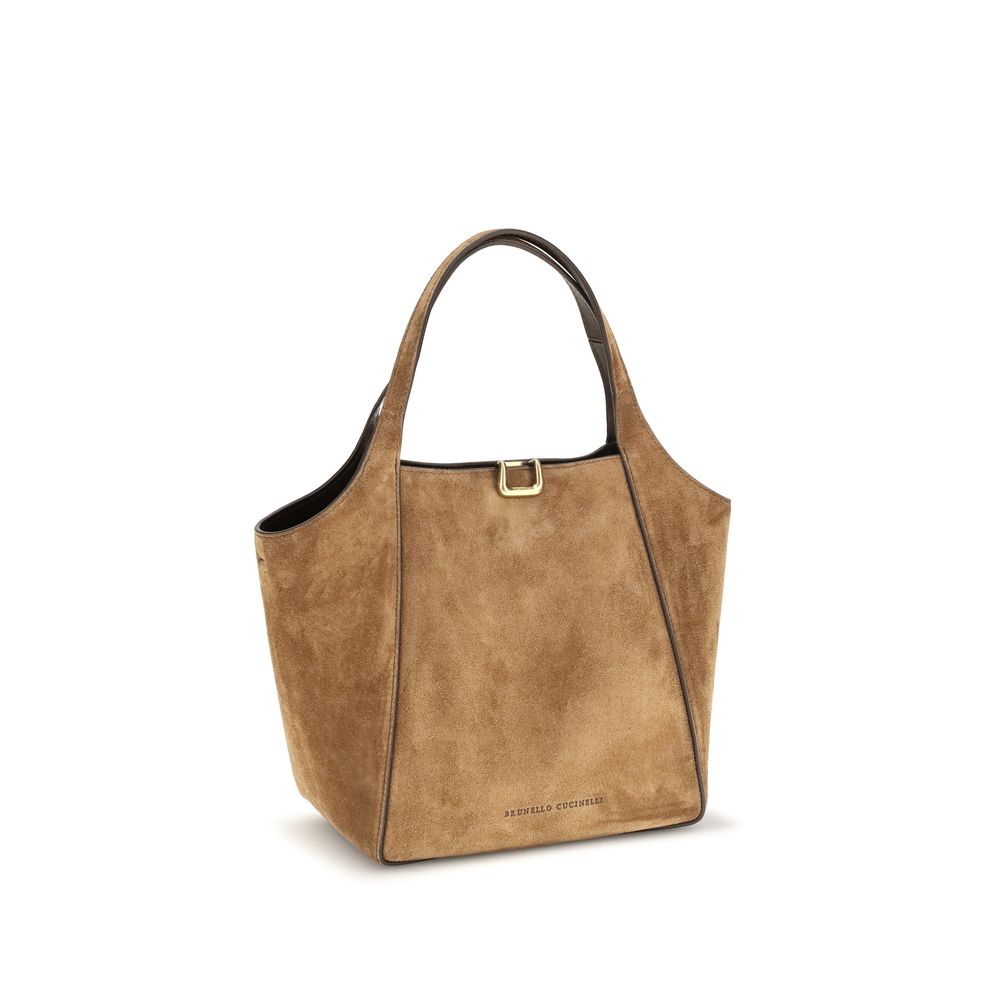 Small Shoulder Bucket Bag by Brunello Cucinelli for women in bos taurus suede calf leather beige features a distinguished silhouette, showcasing a secure magnetic & buckle and distinguished with versatile shoulder-strap, adjustable-strap & handle for a distinguished finish.