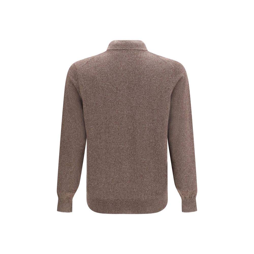 Cardigan by Brunello Cucinelli for men in cashmere & capra leather brown presents a textural silhouette, artfully finished with a textural high-neck neckline and for a sophisticated, textural look.