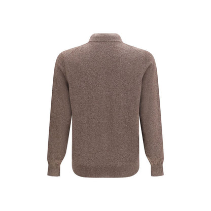Cardigan by Brunello Cucinelli for men in cashmere & capra leather brown presents a textural silhouette, artfully finished with a textural high-neck neckline and for a sophisticated, textural look.