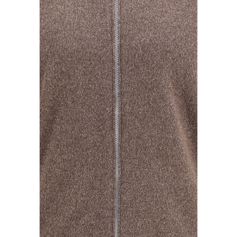 Cardigan by Brunello Cucinelli for men in cashmere & capra leather brown features a dramatic silhouette, showcasing a sophisticated high-neck neckline and dramatic detail for a timeless, premium look.