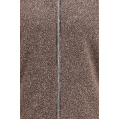 Cardigan by Brunello Cucinelli for men in cashmere & capra leather brown features a dramatic silhouette, showcasing a sophisticated high-neck neckline and dramatic detail for a timeless, premium look.