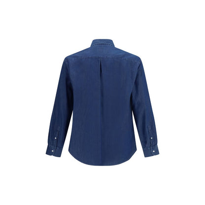 Brunello Cucinelli Men's Straight Regular Fit Denim Cotton Shirt - Blue Pearl