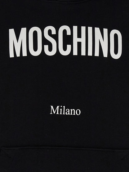 Sweatshirt Hoodie by Moschino for men in cotton black & print showcases a city-ready silhouette, artfully detailed with a signature and for a city-ready finish.