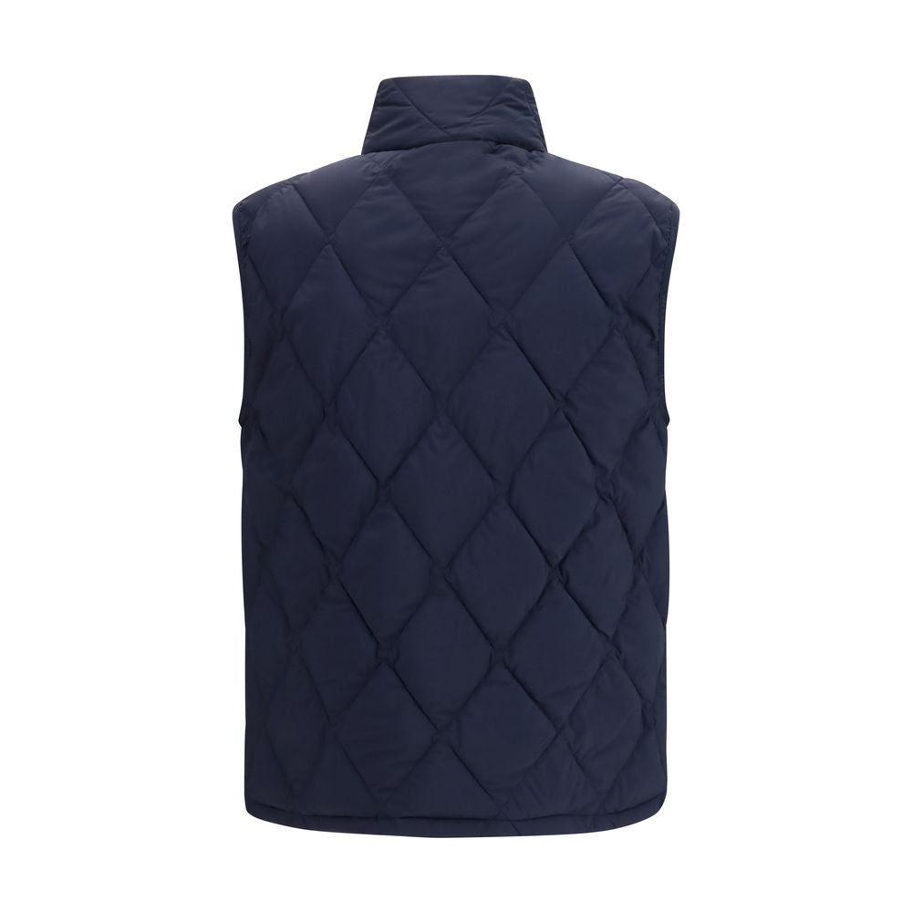 Vest by Burberry for men in polyamide & polyester blue features a chic silhouette, expertly detailed with a refined stand-collar neckline and premium pockets & insulated for a truly chic look.
