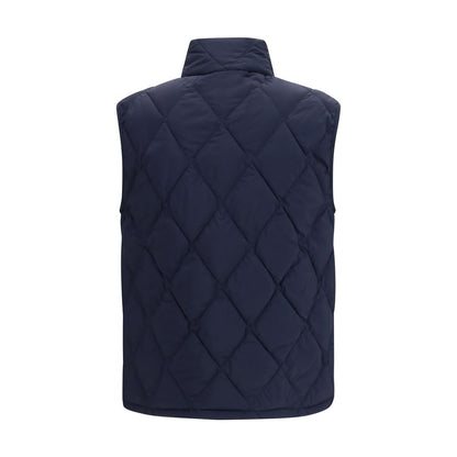 Vest by Burberry for men in polyamide & polyester blue features a chic silhouette, expertly detailed with a refined stand-collar neckline and premium pockets & insulated for a truly chic look.