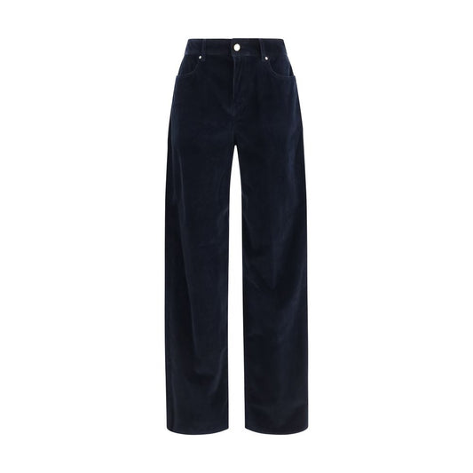 Palazzo Pants by Max Mara for women in velvet cotton corduroy blue features an sartorial regular-fit & wide and long with a cut for a sartorial finish.