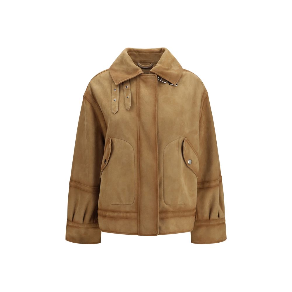 Bomber Jacket by Ermanno Scervino for women in suede leather brown features an on trend silhouette, showcasing refined pockets and a sophisticated for a truly on trend finish.