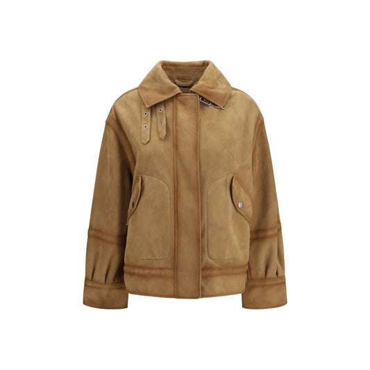 Bomber Jacket by Ermanno Scervino for women in suede leather brown features an on trend silhouette, showcasing refined pockets and a sophisticated for a truly on trend finish.