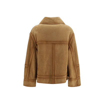 Bomber Jacket by Ermanno Scervino for women in suede leather brown showcases a bohemian silhouette, artfully detailed with a bohemian and signature pockets for a truly bohemian finish.