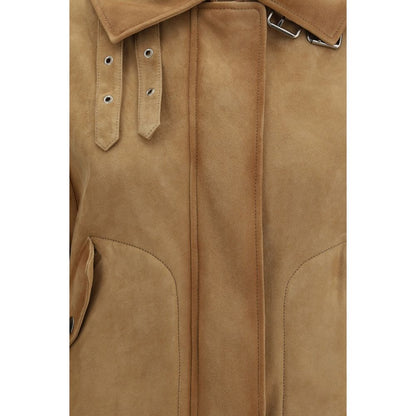 This Bomber Jacket by Ermanno Scervino for women in suede leather brown exhibits a edgy silhouette, meticulously detailed with functional pockets and a edgy for a edgy finish.