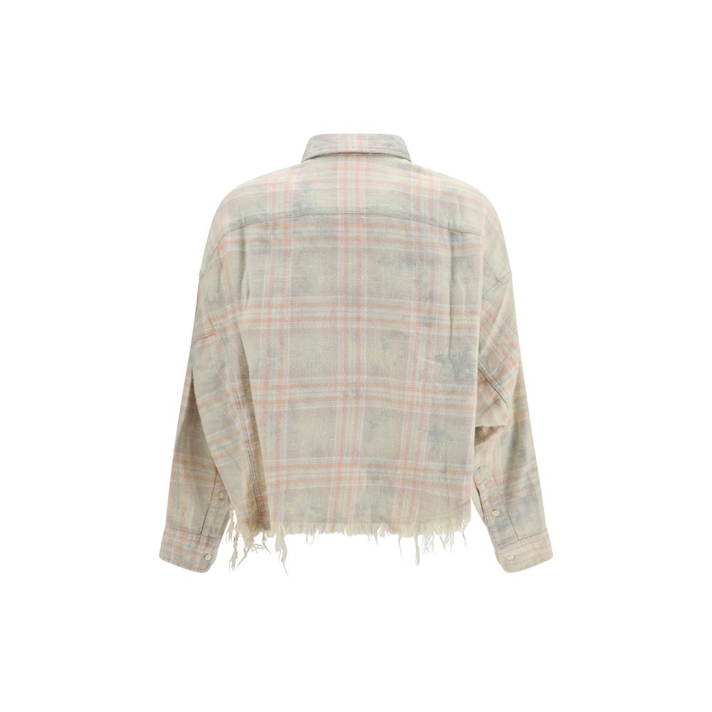 R13 Women's Crop Top Regular Fit Cropped Denim Cotton Shirt - Beige Plaid