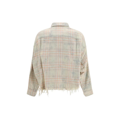 R13 Women's Crop Top Regular Fit Cropped Denim Cotton Shirt - Beige Plaid