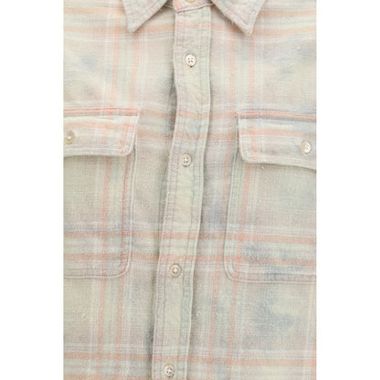 R13 Women's Crop Top Regular Fit Cropped Denim Cotton Shirt - Beige Plaid