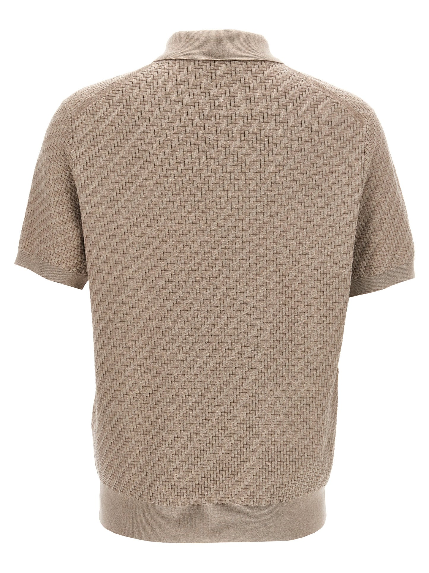 Polo Shirt by Brioni for men in cotton & silk beige & patterned presents a sleek silhouette, featuring a refined and for a sleek finish.