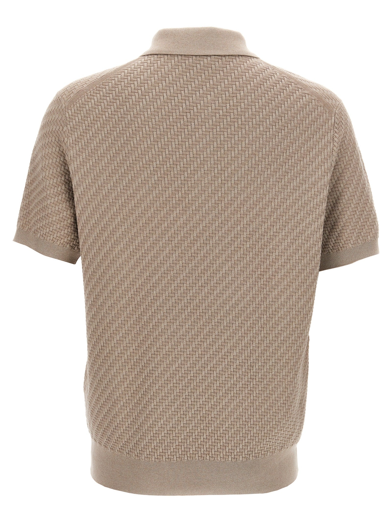 Polo Shirt by Brioni for men in cotton & silk beige & patterned presents a sleek silhouette, featuring a refined and for a sleek finish.