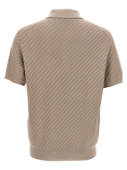 Polo Shirt by Brioni for men in cotton & silk beige & patterned presents a sleek silhouette, featuring a refined and for a sleek finish.