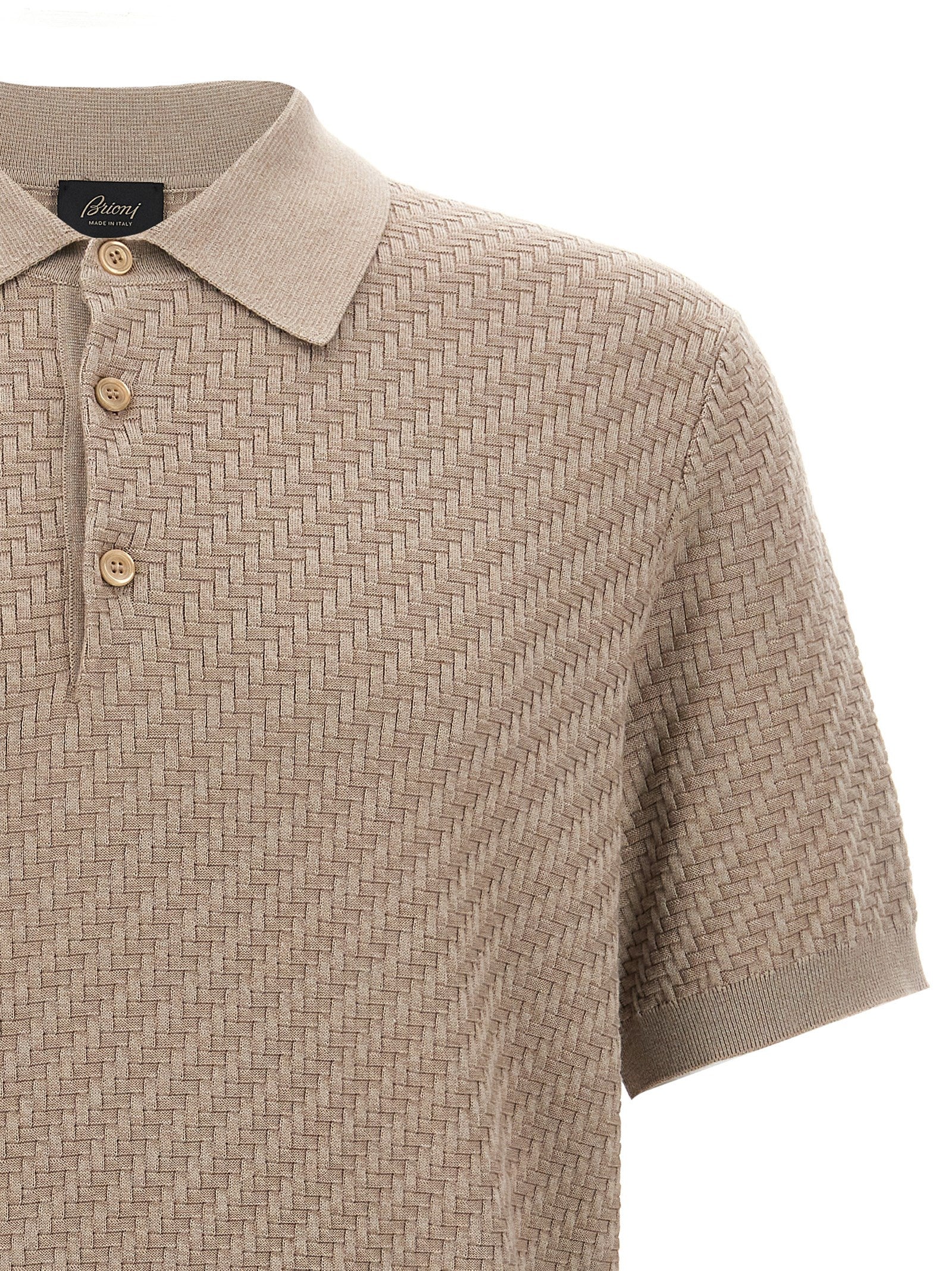 Polo Shirt by Brioni for men in cotton & silk beige & patterned features a eye catching silhouette, showcasing a refined and for a eye catching finish.
