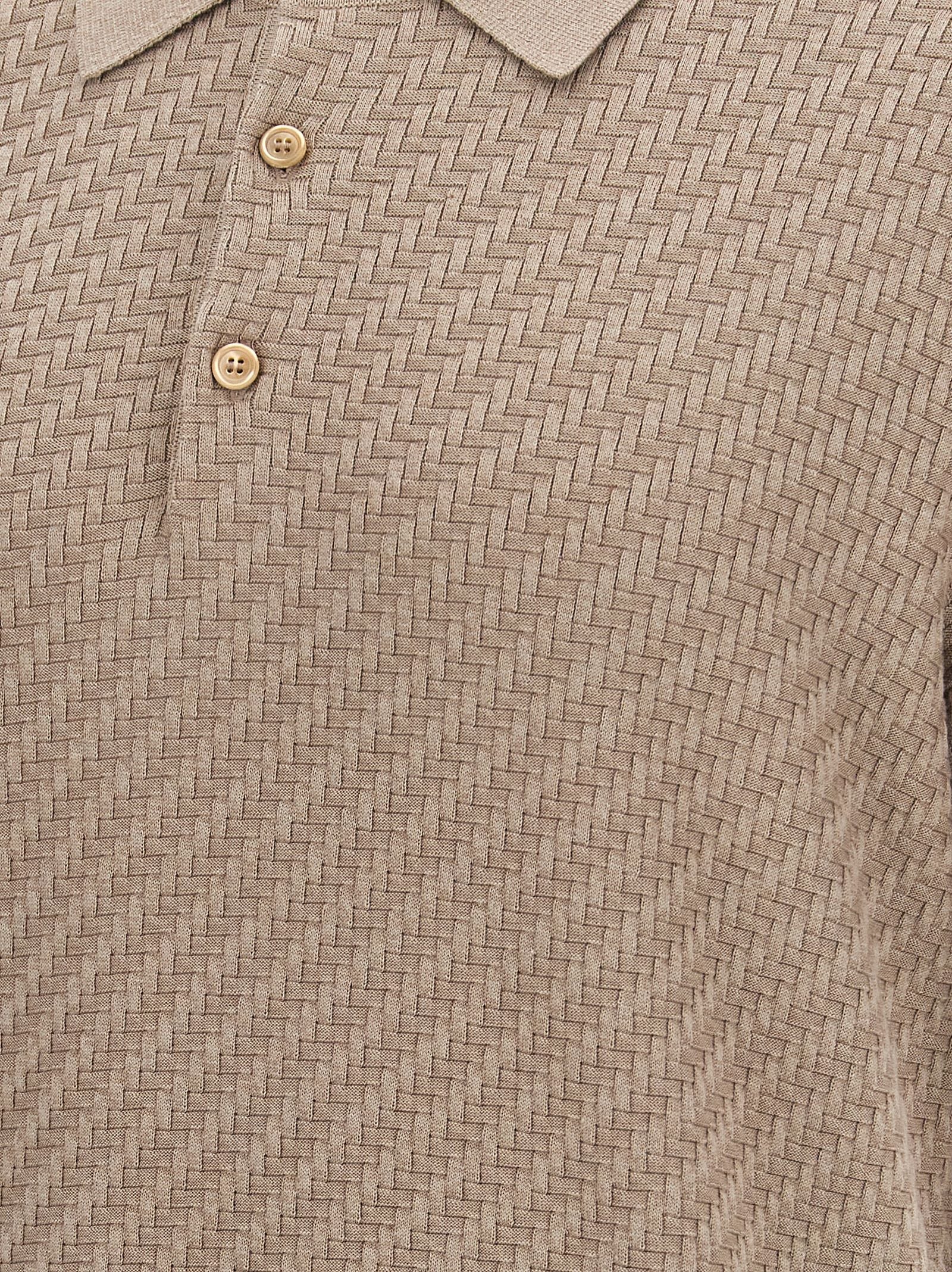 Polo Shirt by Brioni for men in cotton & silk beige & patterned showcases a sharp silhouette, detailed with a refined and sharp for a sophisticated finish.