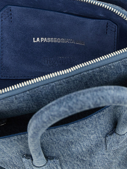 The Attico La Passeggiata Denim Cotton Mini Handbag - Blue Indigo Silver