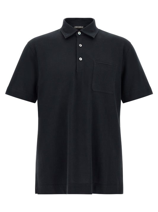 Polo Shirt by ZEGNA for men in cotton blue & pearl presents a distinguished silhouette, showcasing a sophisticated and distinguished for a truly distinguished finish.