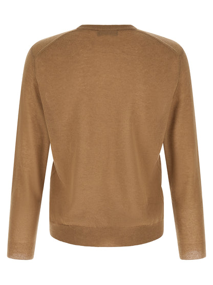 Cardigan by ZANONE for men in cashmere & polyamide brown & camel showcases a luxurious silhouette, meticulously detailed with a sophisticated crew neckline and for a refined finish.