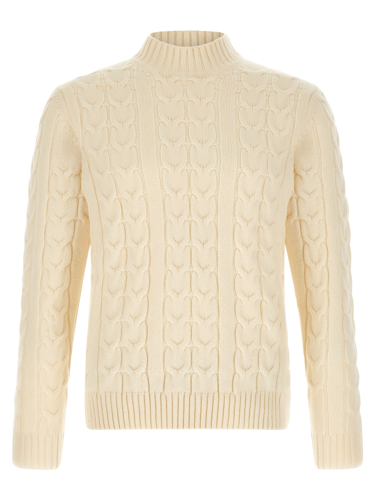 Cardigan by ZANONE for men in virgin wool cream & white features an impeccable silhouette, showcasing a sophisticated mock neckline and detail for a truly impeccable finish.