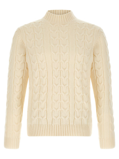Cardigan by ZANONE for men in virgin wool cream & white features an impeccable silhouette, showcasing a sophisticated mock neckline and detail for a truly impeccable finish.