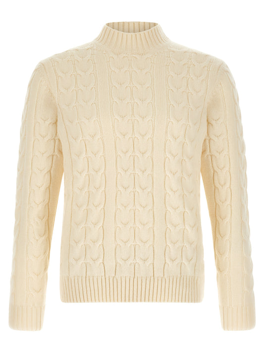 Cardigan by ZANONE for men in virgin wool cream & white features an impeccable silhouette, showcasing a sophisticated mock neckline and detail for a truly impeccable finish.