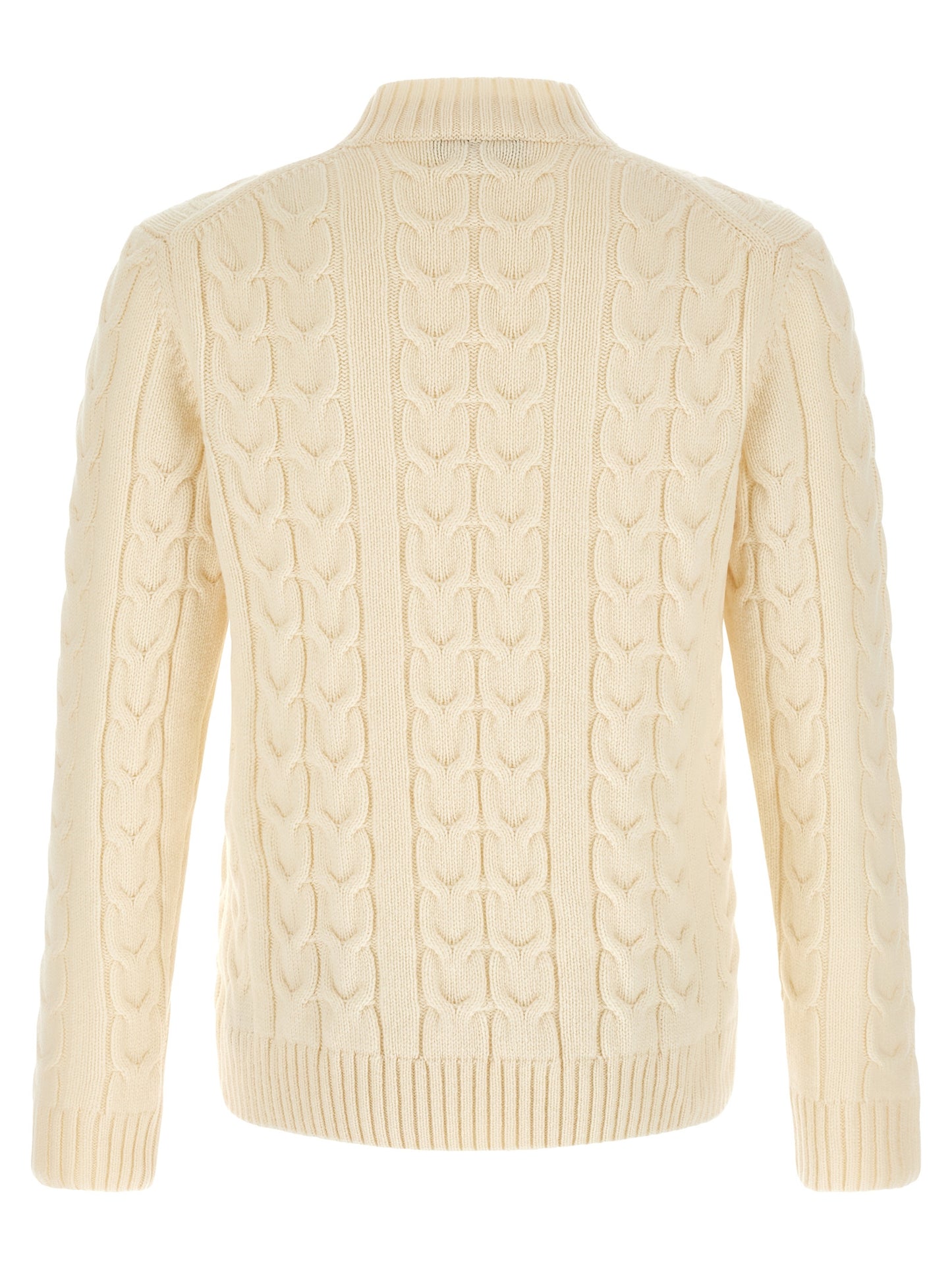 Cardigan by ZANONE for men in virgin wool cream & white features a nuanced silhouette with a refined mock neckline and nuanced detailing for a sophisticated look.