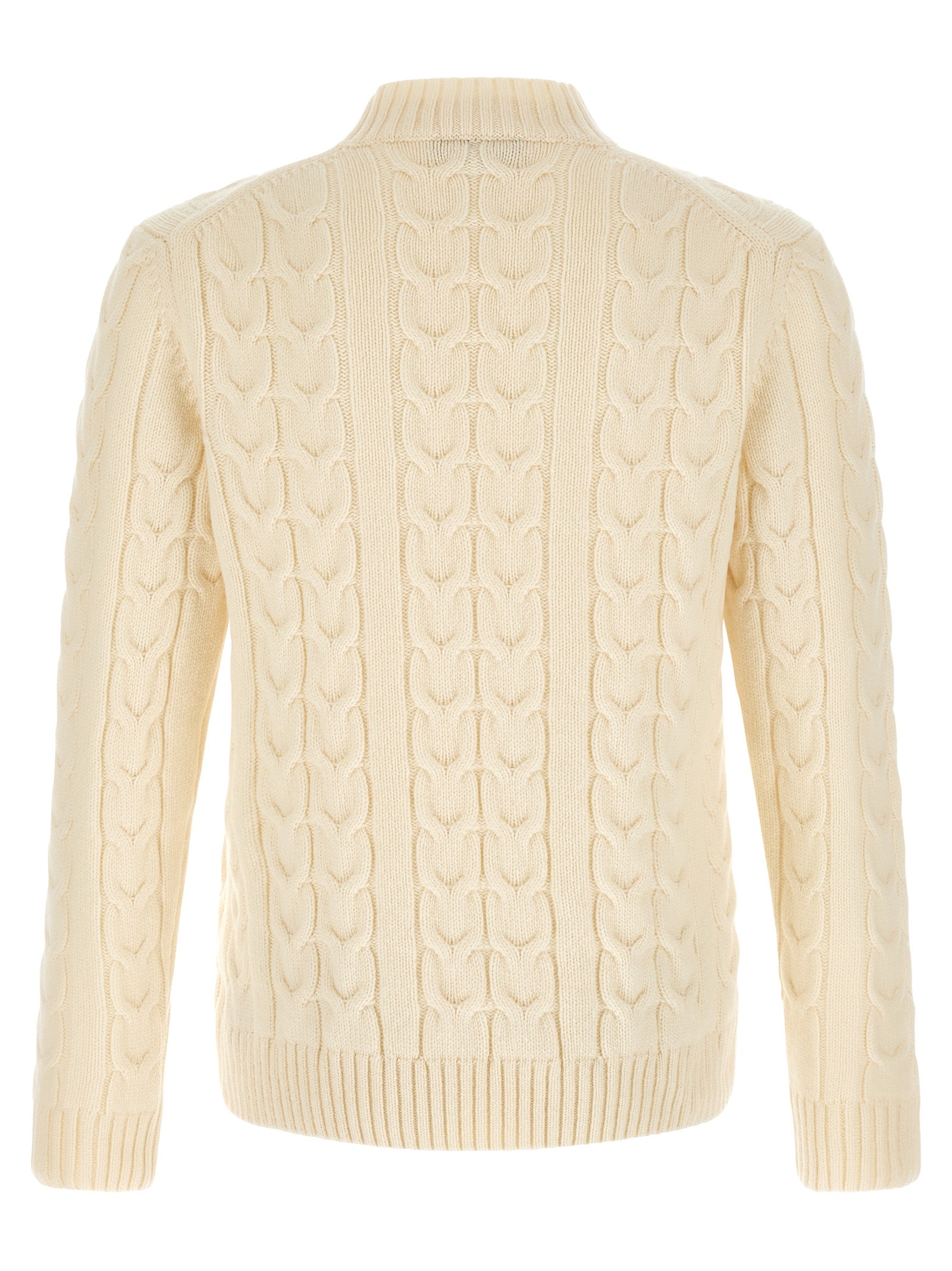Cardigan by ZANONE for men in virgin wool cream & white features a nuanced silhouette with a refined mock neckline and nuanced detailing for a sophisticated look.