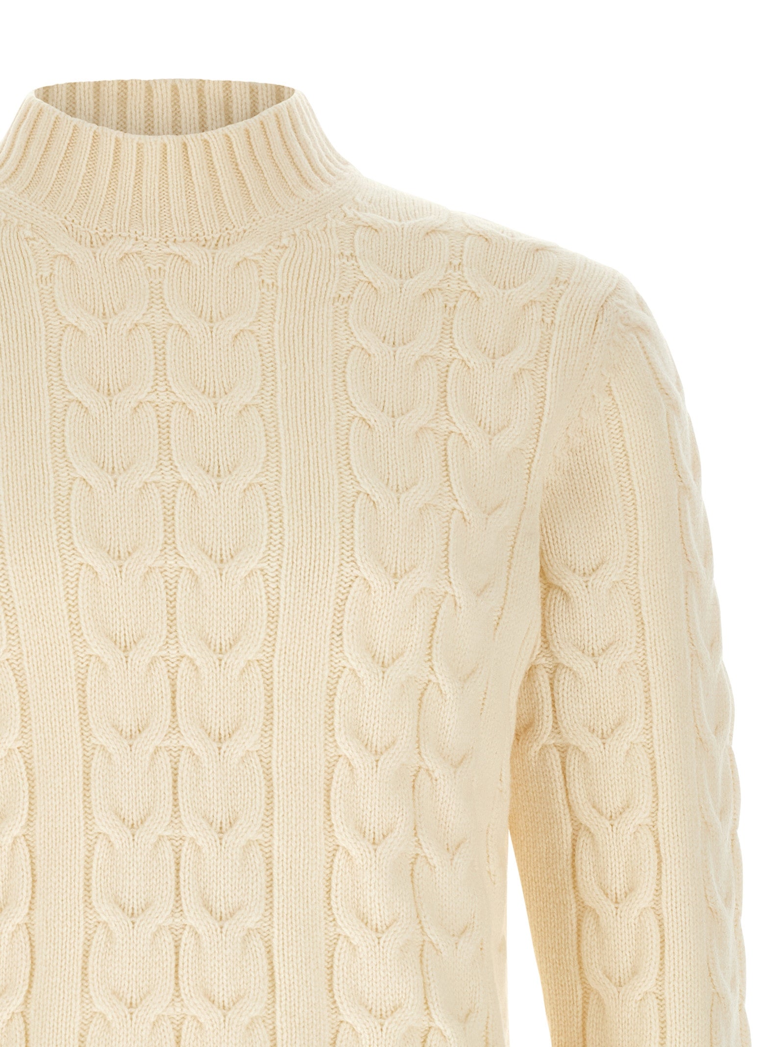 Cardigan by ZANONE for men in virgin wool cream & white features a dramatic silhouette, showcasing a sophisticated mock neckline and dramatic detail for a timeless, premium look.
