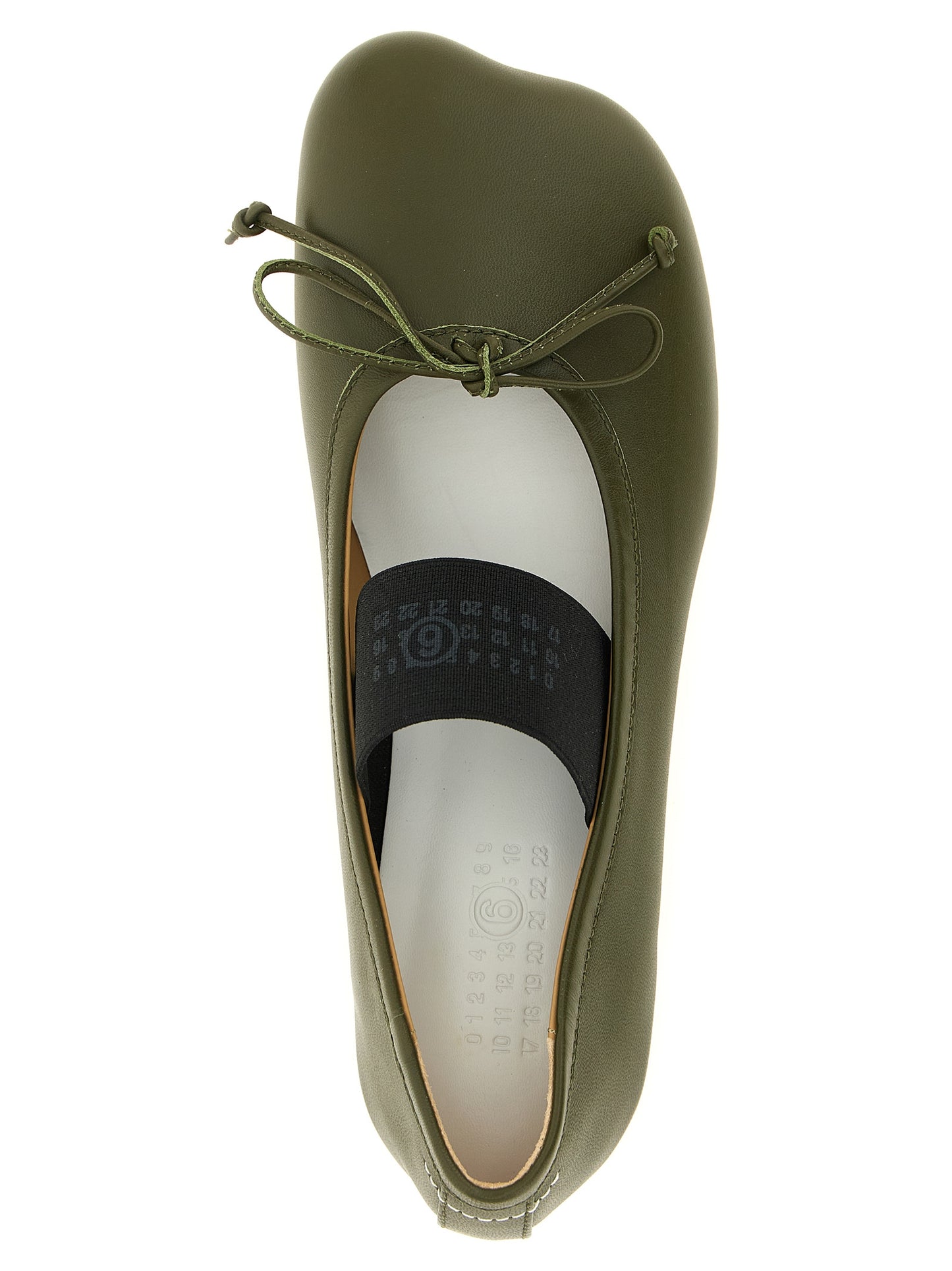 Ballet Flat Shoes by MM6 Maison Margiela for women in lambskin leather bicolour, black, green, olive & white showcases a resplendent Women's Lambskin Leather Ballet Flat Shoes aesthetic with a and .