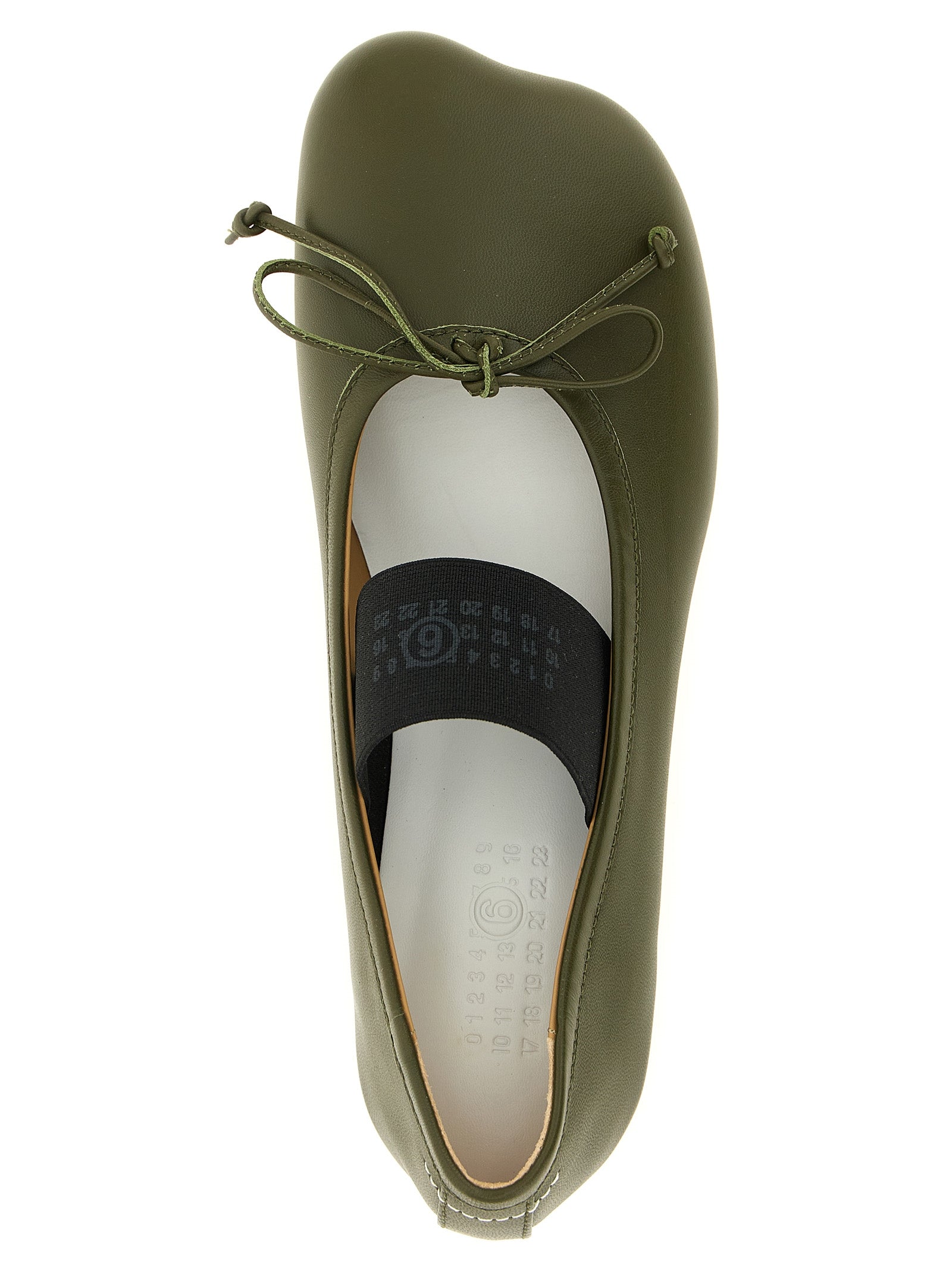 Ballet Flat Shoes by MM6 Maison Margiela for women in lambskin leather bicolour, black, green, olive & white showcases a resplendent Women's Lambskin Leather Ballet Flat Shoes aesthetic with a and .