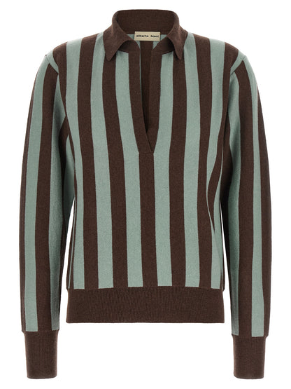 This Polo Shirt by Alberto Biani for women in cashmere blue, brown, multicolor & striped presents a flawless silhouette, showcasing flawless detailing and a refined v-neck plunging neckline for a truly flawless aesthetic.