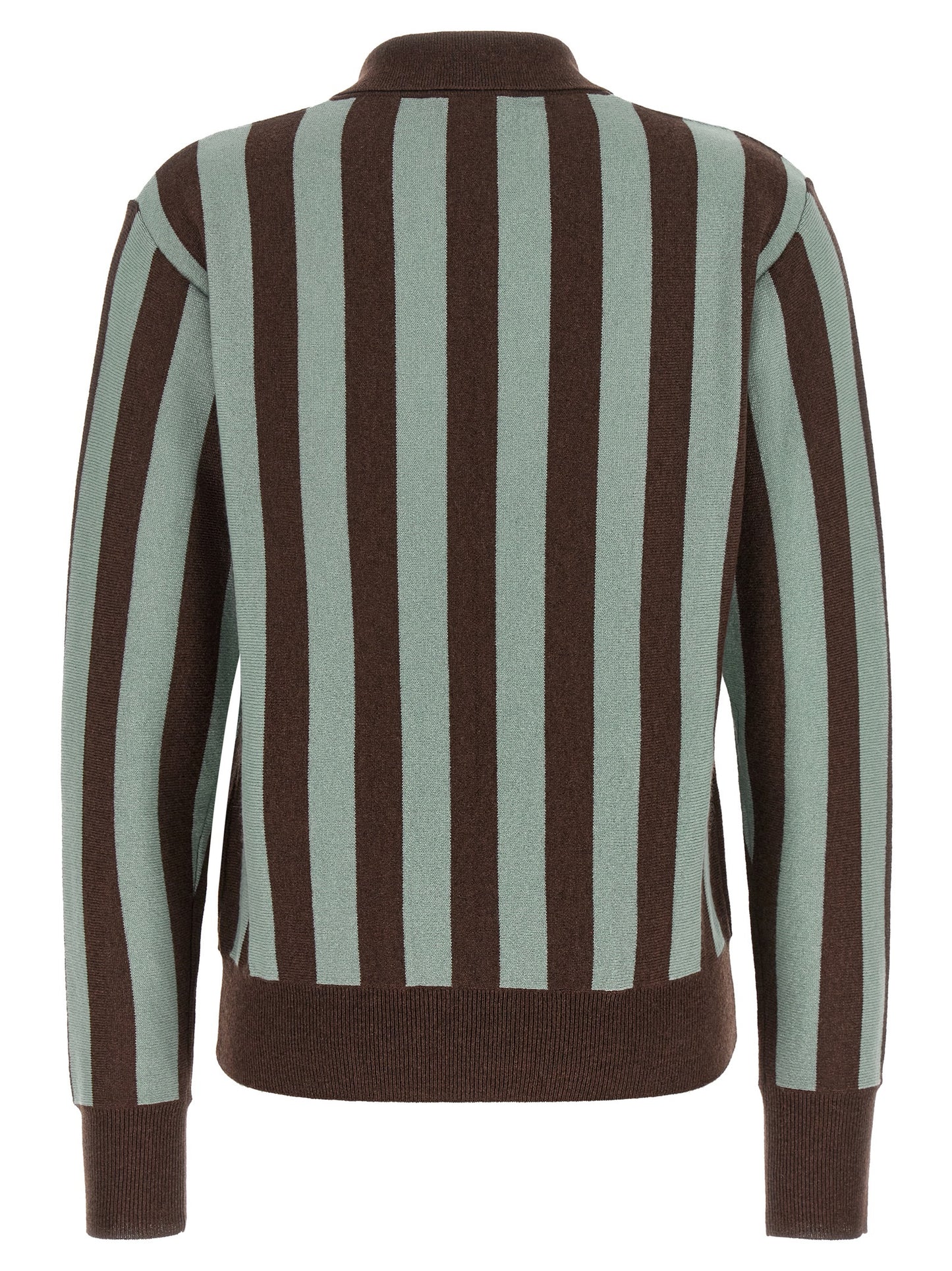 Polo Shirt by Alberto Biani for women in cashmere blue, brown, multicolor & striped presents a crisp silhouette, artfully detailed with a crisp and crisp v-neck plunging neckline.