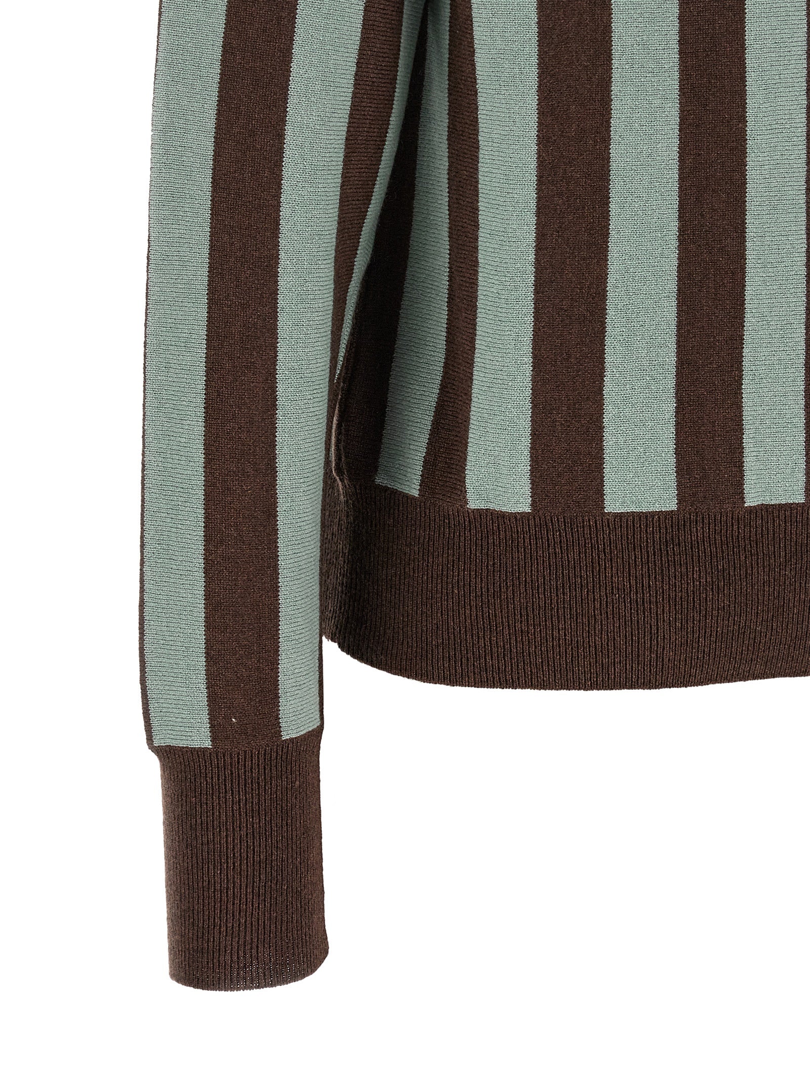 Polo Shirt by Alberto Biani for women in cashmere blue, brown, multicolor & striped presents a crisp silhouette, artfully detailed with a crisp and crisp v-neck plunging neckline.